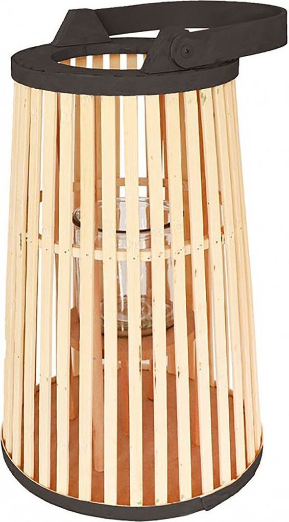 Große Bambus Laterne Holz Zylinder Gartenlaterne Windlicht Deko