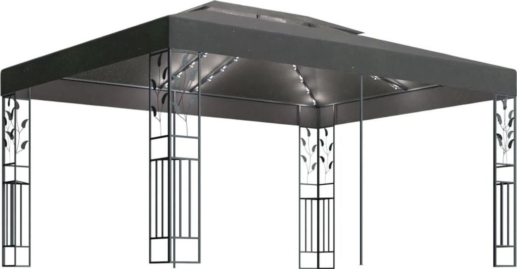 vidaXL Pavillon mit Doppeldach & LED-Lichterkette 3x4 m Anthrazit
