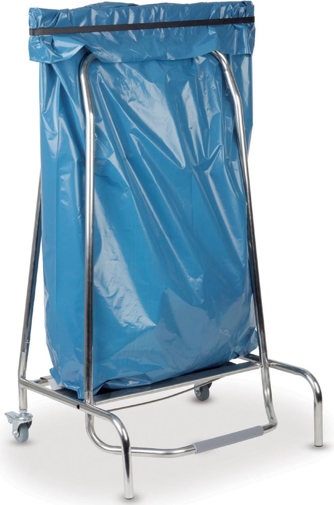 Müllbeutel Halter Edelstahlrahmen. Die fußbetriebene Klappe hält den Müllbeutel verschlossen. 2 gebremste Lenkrollen. Neuheit. Edelstahl 420x58...