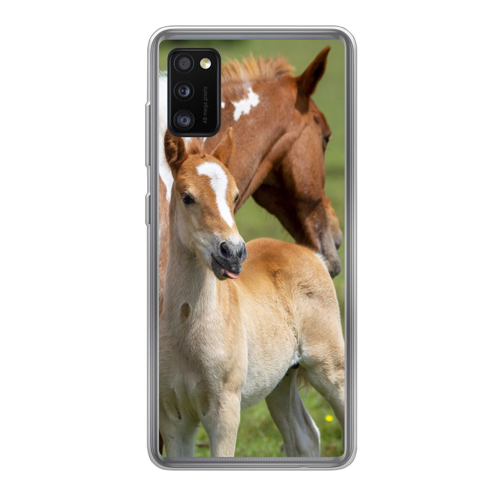 MuchoWow Handyhülle Schutzhülle Hülle für Samsung Galaxy A41 Pferde - Fohlen - Gras Silikon Softcase Handy Hülle - Mobiltelefon