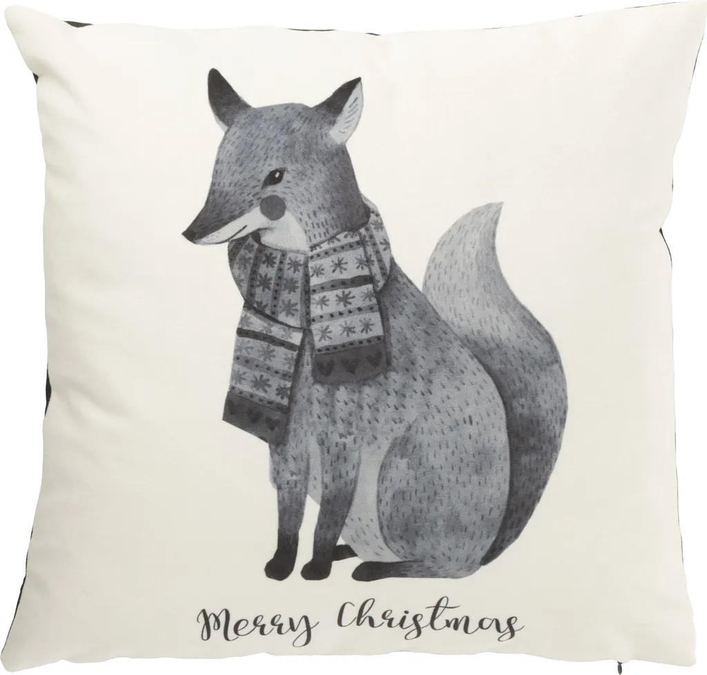 Coussin Renard J-Line en Velours Noir et Blanc Finition Haut de Gamme