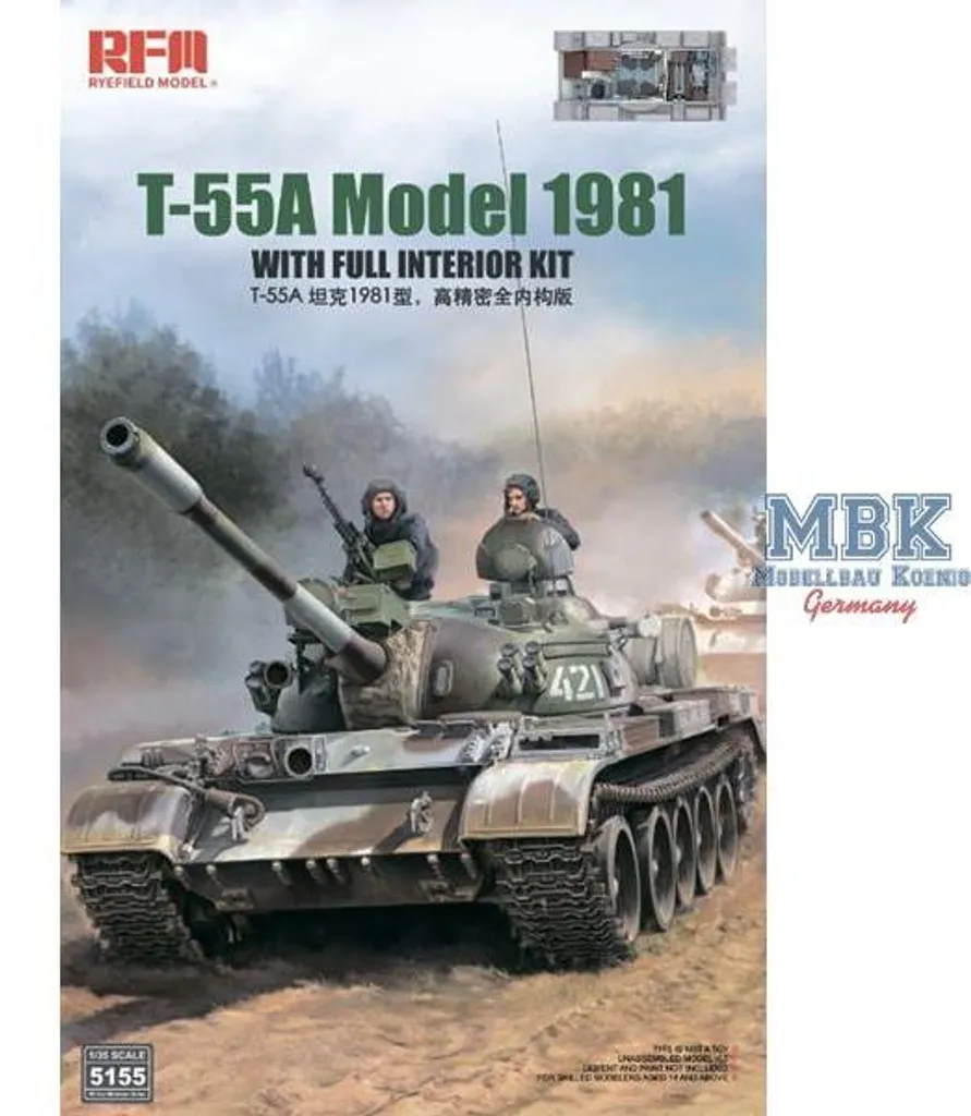 Maquette T-55A Modèle 1981 avec Chenilles Mobiles et Intérieur RFM5155