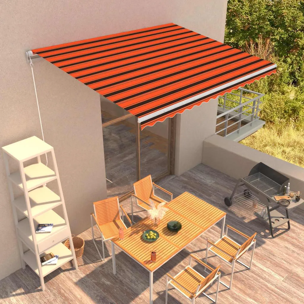Auvent manuel de terrasse 4x3m Store extérieur rétractable orange brun - 2