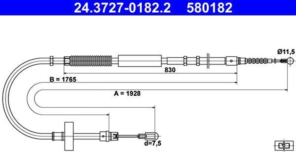 Câble de frein à main ATE 24.3727-0182.2 pour Audi A4 8E OE 8E0609721D