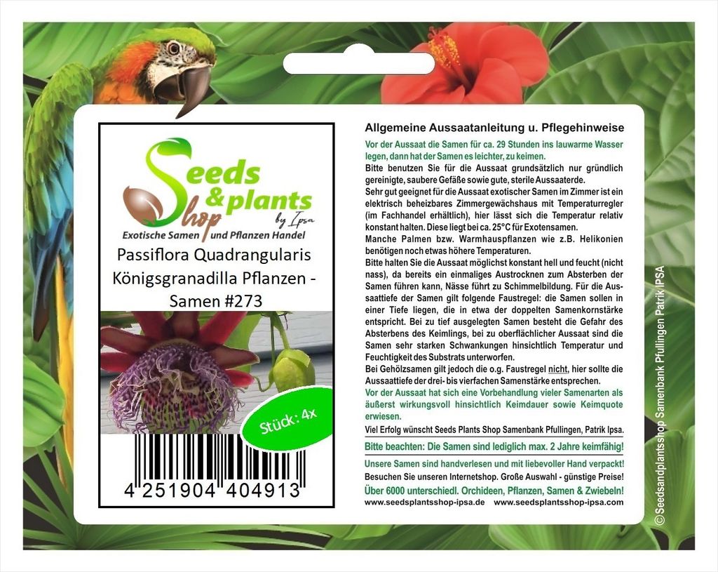 4x Passiflora Quadrangularis Königsgranadilla Pflanzen - Samen #273