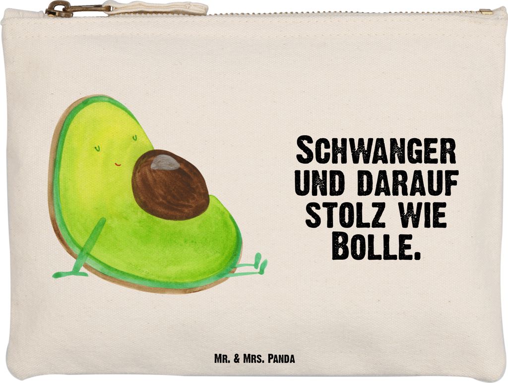 Mr. & Mrs. Panda kosmetiktäschchen Avocado Schwangerschaft Größe M - Weiß - Geschenk, Schulmäppchen, Kosmetiktasche, Federmappe, Baby, Babypar...