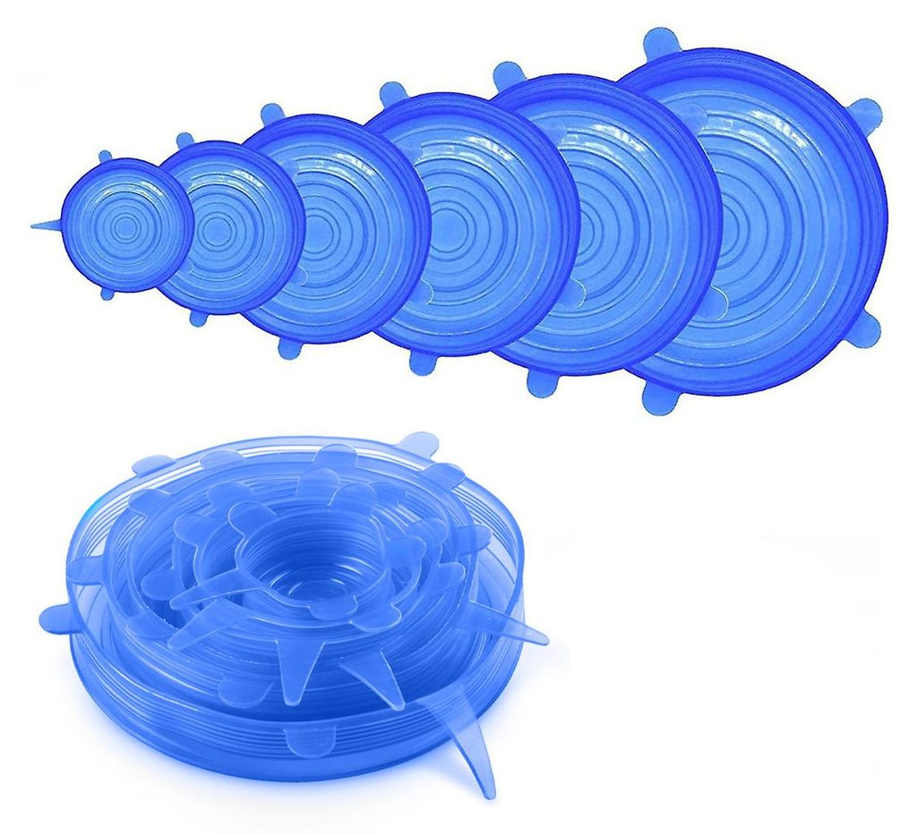 6-Teiliges Silikon Deckel Set in Blau Wiederverwendbare Produktbild 