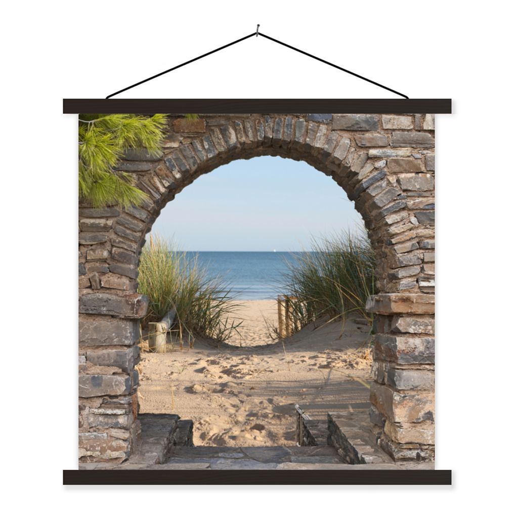 MuchoWow Textilposter Aussicht - Strand - Düne - Pflanzen 90x90 cm mit schwarzem Rahmen - Magnetisches