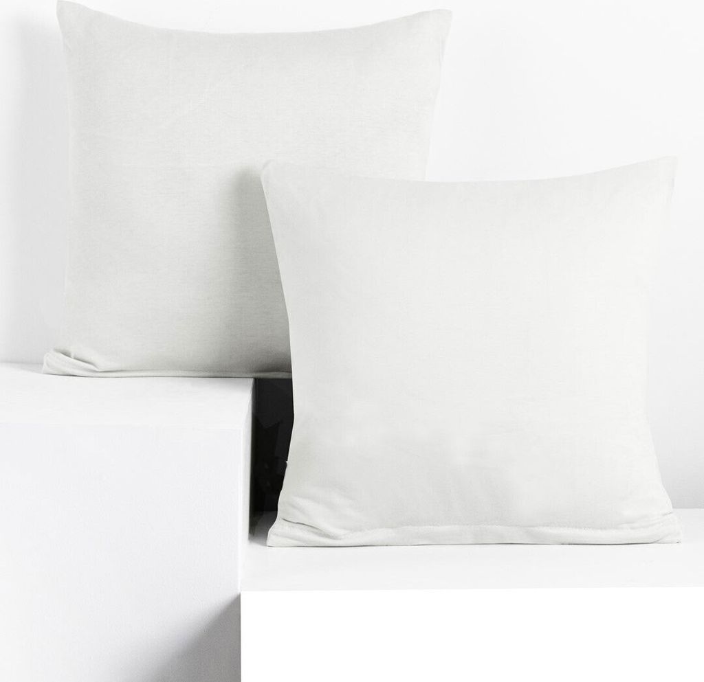 2 Kissenbezüge Jersey Baumwolle Reißverschluss 80 x 80 cm - Weiß