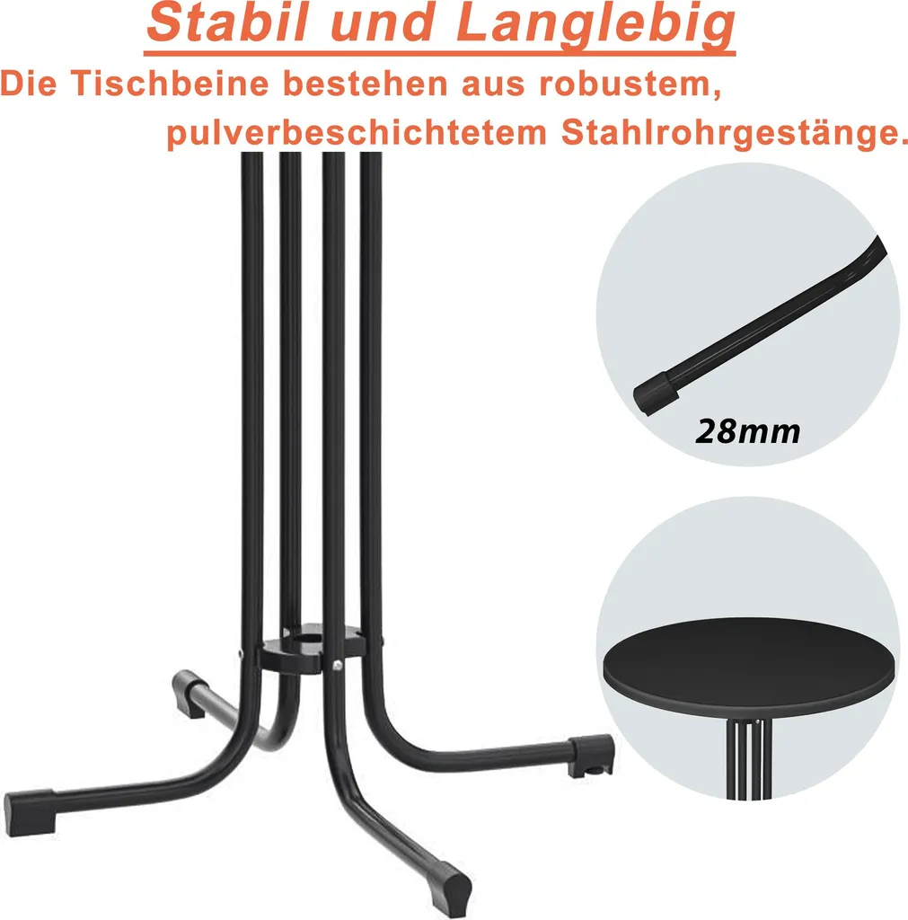 Mange-debout rond Ø 80 cm noir table de réception pliante gastronomie