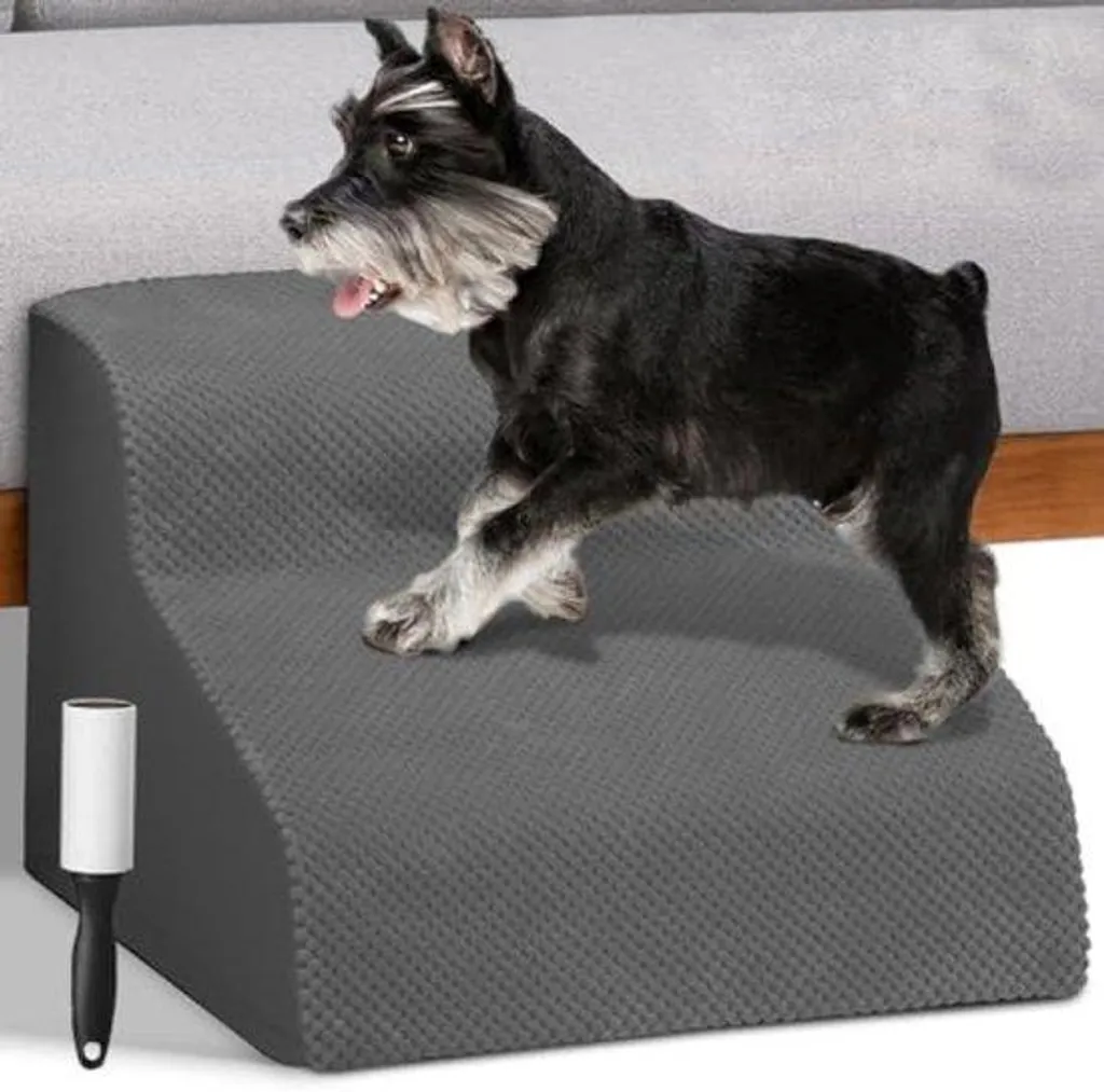 Rampe d'accès lit pour petit chien avec 2 marches et mousse grise