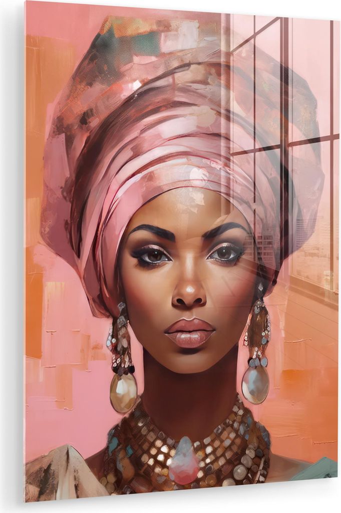MuchoWow Glasbilder - Bilder auf Wandbild - Foto auf Glas Kunst - Frau - Rosa - Schmuck - Porträt 30x40 cm Wanddekoration aus Glas - Acrylglasbild...