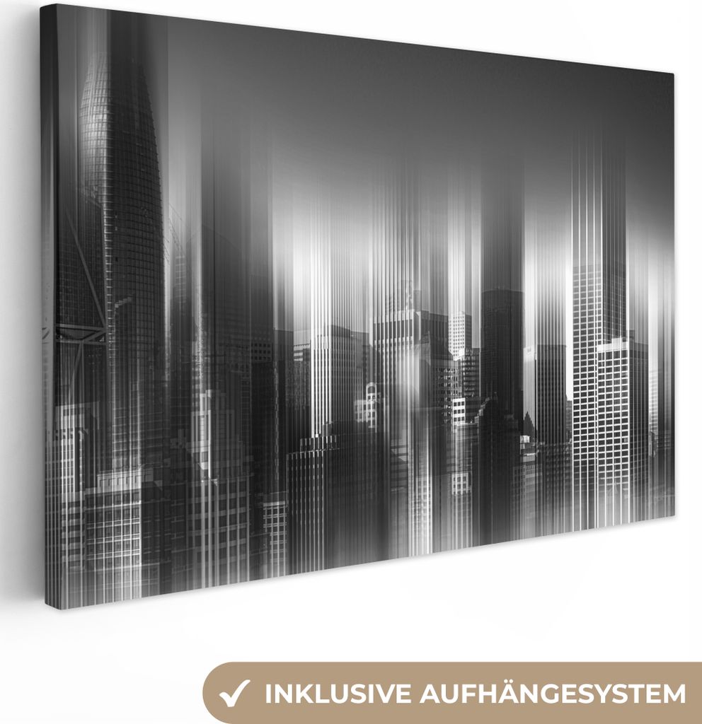 OneMillionCanvasses - Leinwandbilder - 140x90 cm, San Francisco - Skyline - Schwarz und weiß - verblasst, Wandbilder Kunstdruck Wanddekoration -...