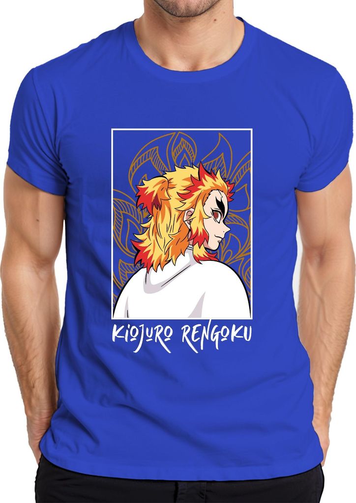 Kyojuro Rengoku Demon Slayer Flame Hashira Anime Geschenk Samurai Herren T-Shirt, Blau, L