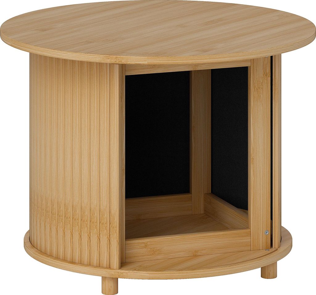 Beistelltisch, rund, mit Stauraum, Schiebetür, Bambus, Ф60 x 45 cm, bis 20 kg belastbar