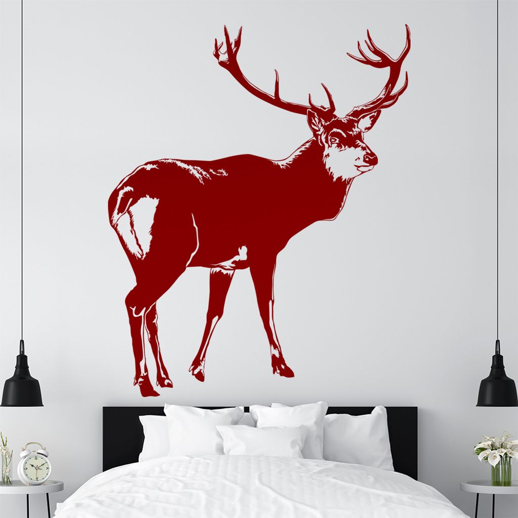 KIWISTAR Hirsch Motiv 2 Geweihträger Wandtattoo in 6 Größen - Wandaufkleber Wall Sticker - Dekoration, Küche, Wohnzimmer, Schlafzimmer, Badezimmer