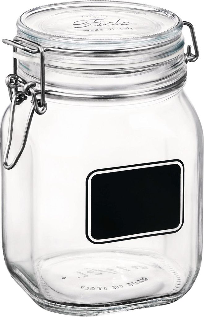 Bormioli Rocco Fido Square Clear Jar with Chalkboard, 33-3/4-Ounce by Bormioli Rocco