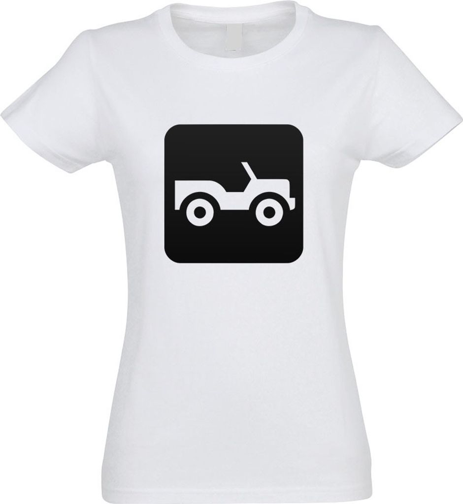Kiwistar - T-Shirt tailliert - Damen - Weiss - Geländewagen Allrad Piktogramme - mit Motiv Bedruckt - Funshirt Design - Sport - Freizeit - Damen - M