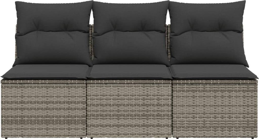 vidaXL Gartensofa mit Kissen 3-Sitzer Grau Poly Rattan Produktbild 3