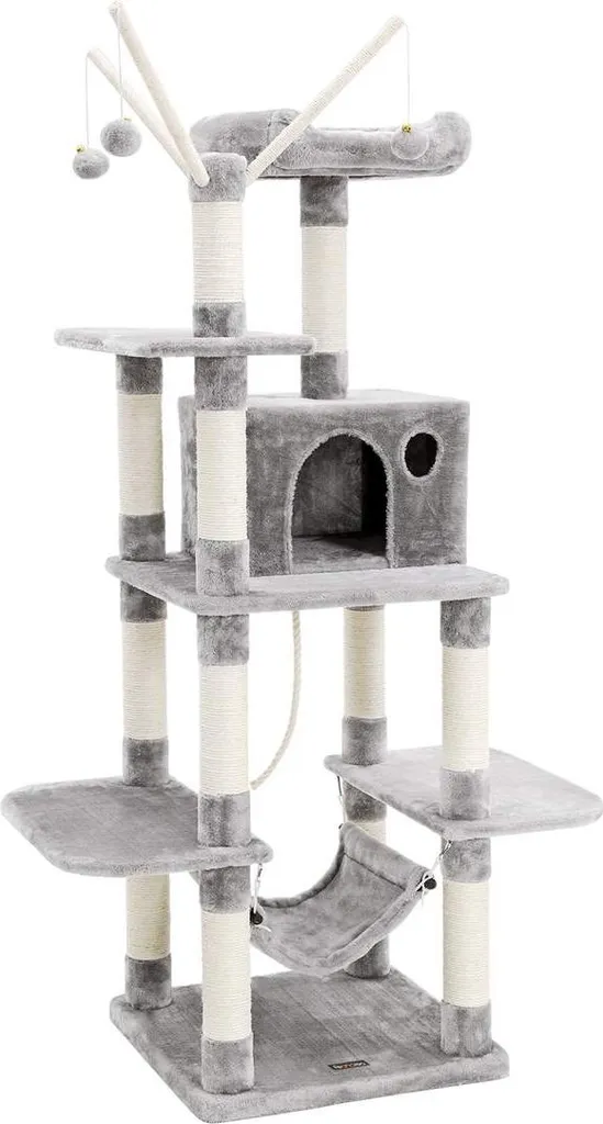 Arbre à chat 154 cm avec hamac gris clair - Stop aux griffes sur le sofa