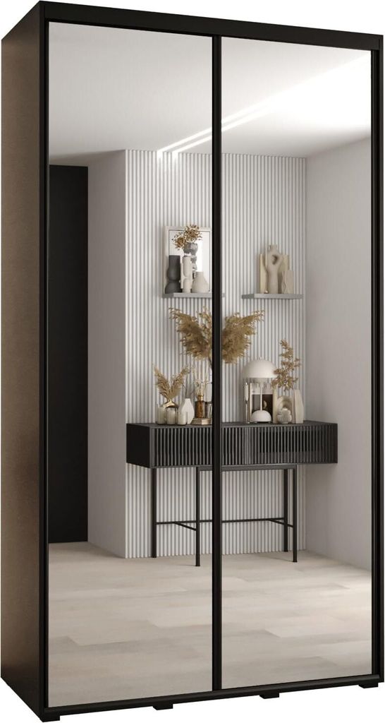 MEBLE KRYSPOL Cannes 2 Schrank mit 2 Schiebetüren - 205,2x130x45 cm - Schwarz Schwarz Schwarz