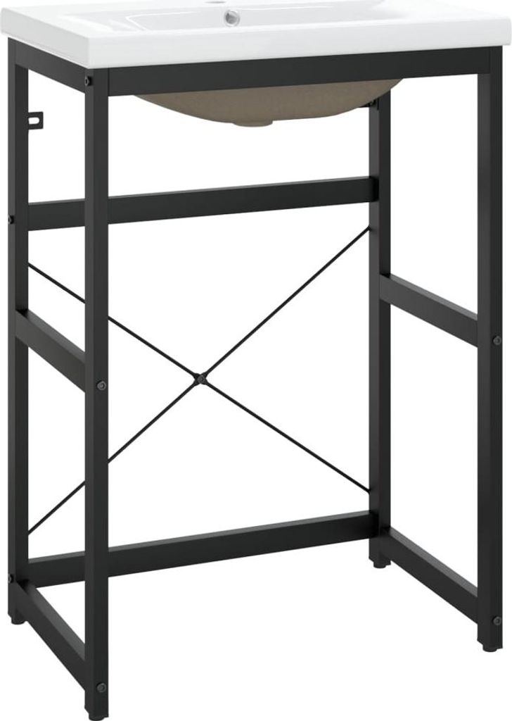 vidaXL Badezimmer-Waschtischgestell mit Waschbecken Schwarz Eisen