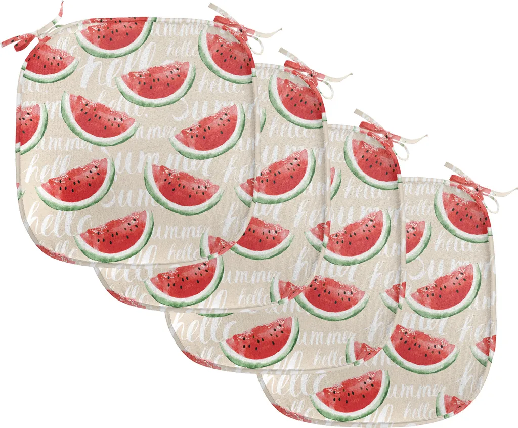 ABAKUHAUS Cuscini decorativi per sedie da sala da pranzo, acquerello angurie, cuscini decorativi impermeabili con cinturini per sedie da cucina, 40 cm x 40 cm - confezione da 4, verde giada crema rosso