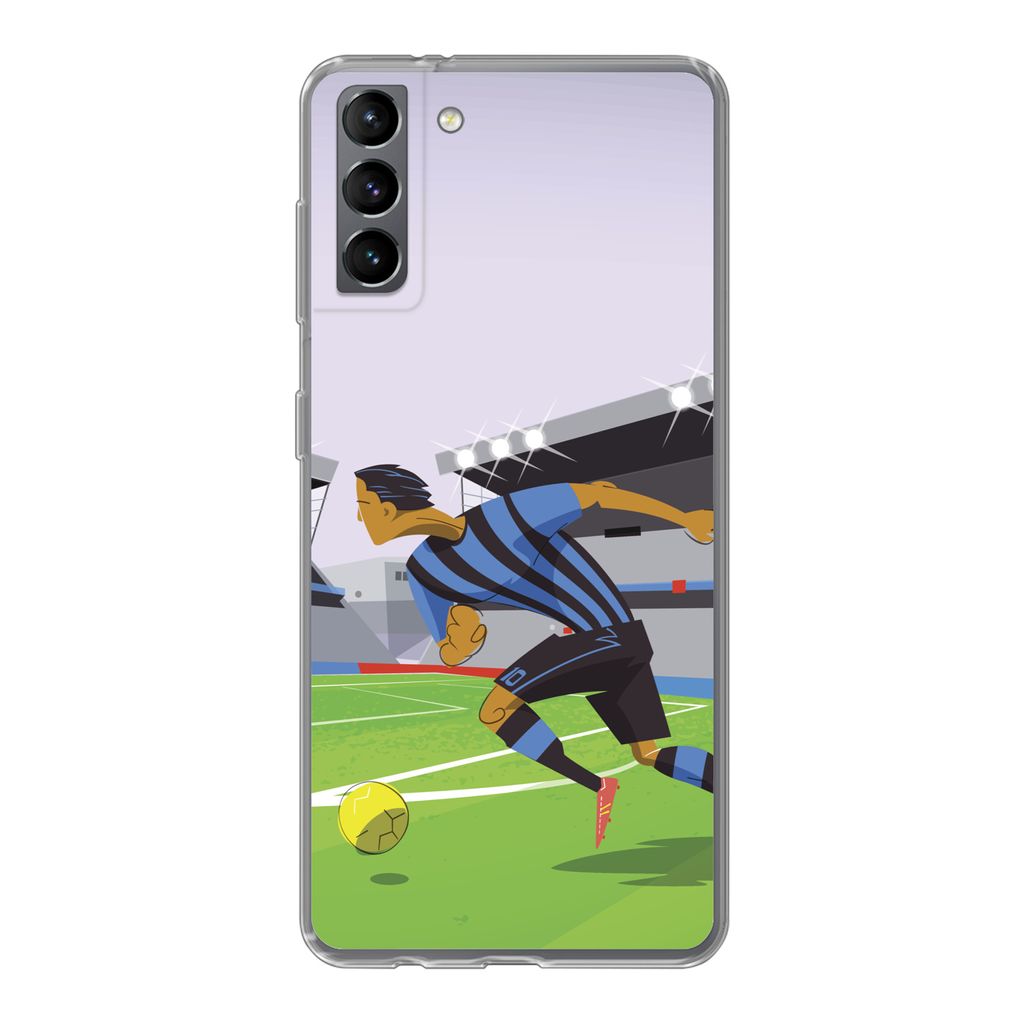 MuchoWow Handyhülle Schutzhülle Hülle für Samsung Galaxy S21 Plus Eine Illustration von Spielern, die in einem Stadion Fußball spielen - Jun...