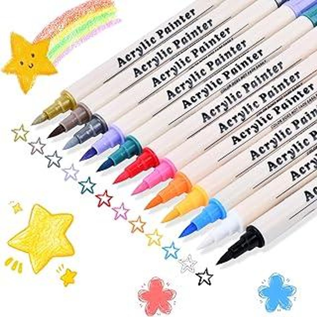 Keukenket 12 Farben Acrylic Paint Marker,Acrylstifte für Steine wasserfest mit Doppelspitze,Filzstifte Dicke und Dünne Pinselstifte Marker Fineli...