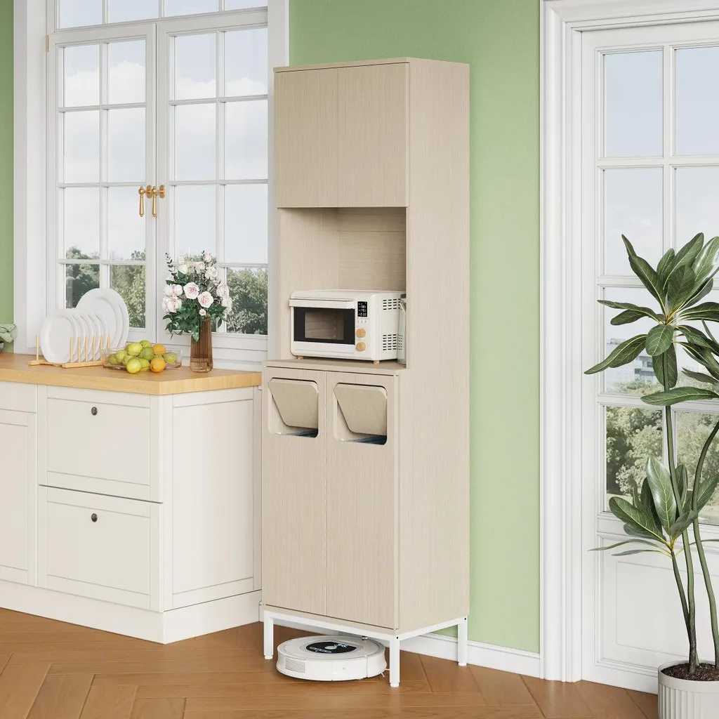 Meuble de rangement cuisine 181cm pour micro-ondes et aspirateur balai