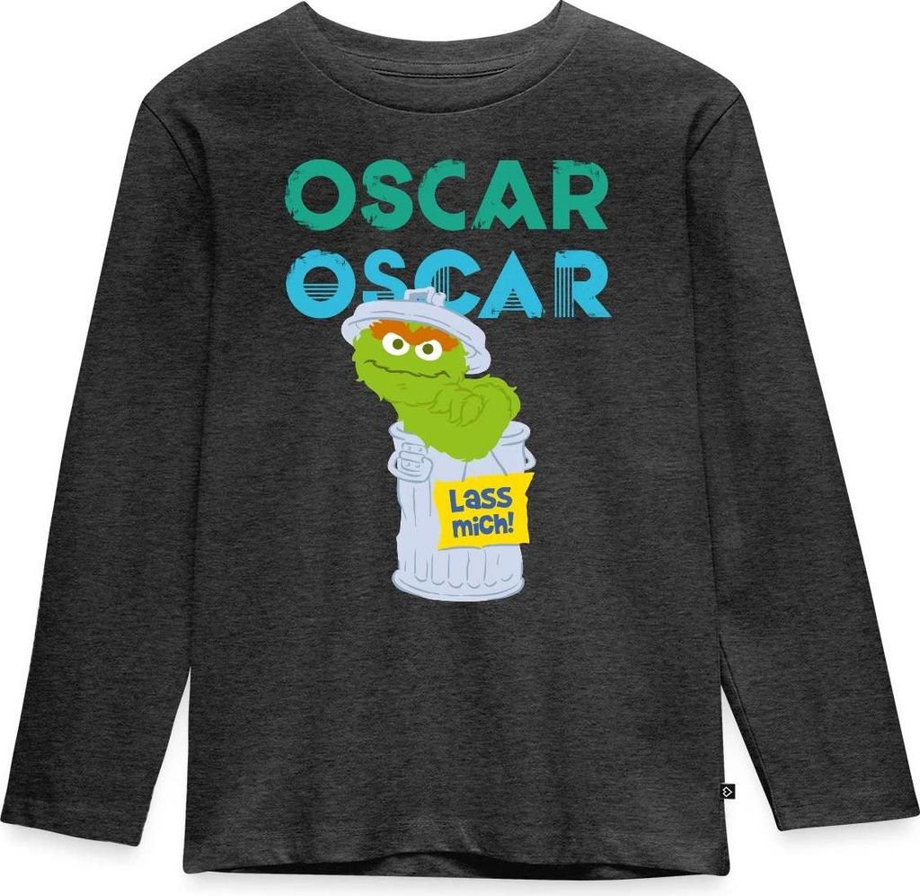 Spreadshirt Sesamstraße Oscar In der Tonne Lass Mich Kinder Premium Langarmshirt, 122/128 (6 Jahre), Anthrazit meliert