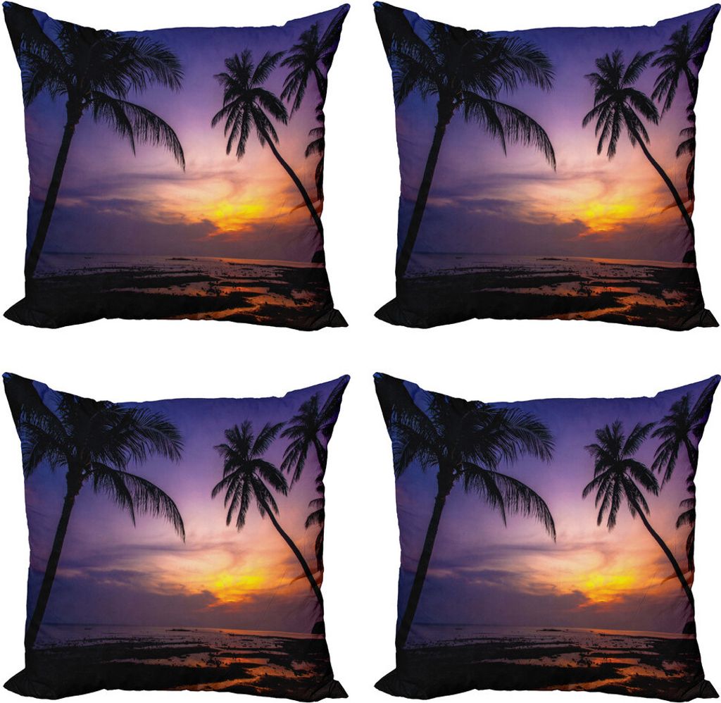 ABAKUHAUS Sonnenuntergang Kissenbezug Set (4 Stück), Vivid Dämmerung Palmen, Moderner Doppelseitiger Digitaldruck, 60 cm x 60 cm, Mehrfarbig