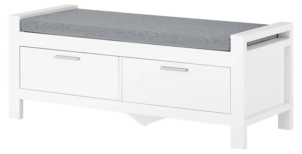 Schuhregal mit Sitzfläche – Schuhbank mit Stauraum und 2 Schubladen – Flur Organizer mit Kissen, Weiß 100x40x40cm, 120kg