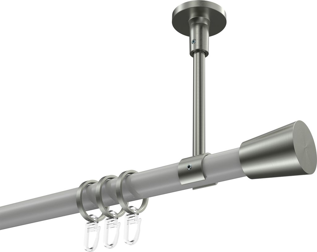 Interdeco Gardinenstange / Vorhangstange Weiß / Edelstahl-Optik, Typ Sonette Sitra (Konus) Deckenmontage, 20 mm Ø 1-läufig, 320 cm