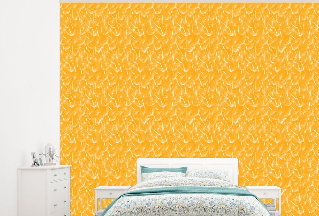 MuchoWow Fototapete für Wohnzimmer oder Schlafzimmer Wandtapete Vinyl Motivtapete Löwenzahn - Orange - Blumen - Sommer - 275x220 cm - Gemustert