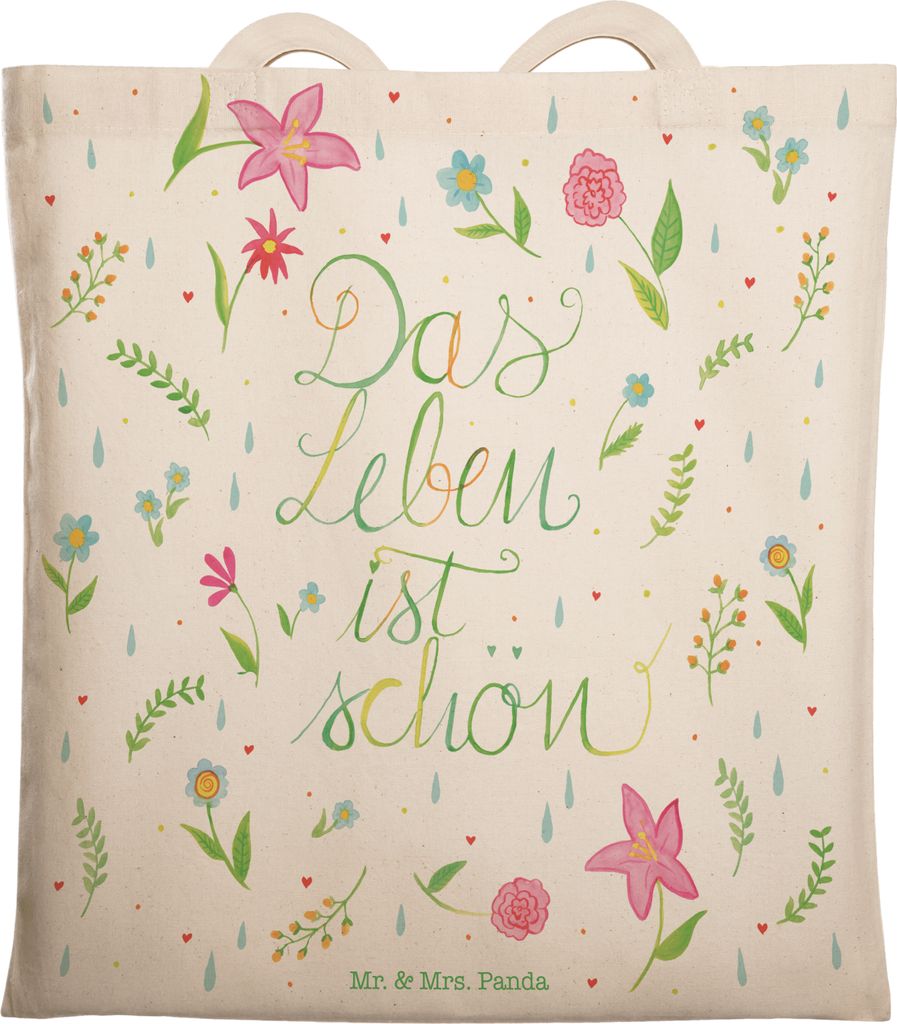 Mr. & Mrs. Panda shopping bag Blumen Leben - Geschenk, Beuteltasche, Tasche, Spruch über Das, glücklich sein, einkaufsshopper, Blümchen, Motivat...