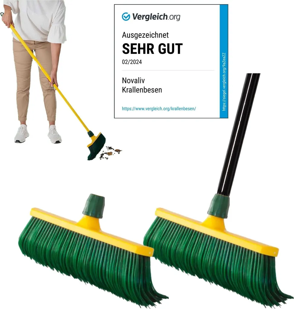 Novaliv 2x scopa ad artiglio premium con manico 40 cm, scopa speciale a setole curve con testa in plastica - ideale come scopa da giardino, scopa per raschiare, scopa per erba sintetica, ideale per il campeggio, scopa stradale - 5