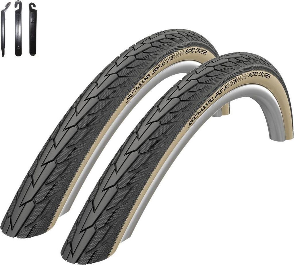 2 x Schwalbe RoadCruiser K-Guard HS 484 Fahrradreifen schwarz/gumwall 37-622 (28,0 x 1,40") inkl. Reifenheber