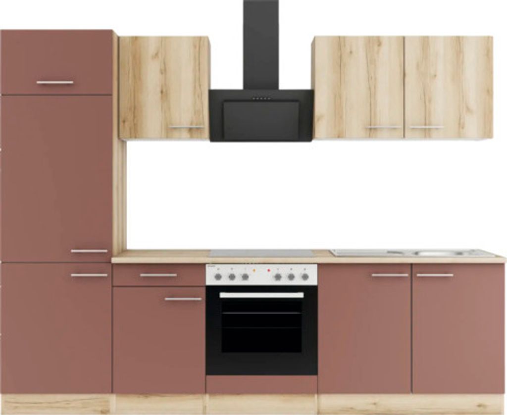 Optifit Küchenzeile ohne Geräte Livorno290/Bari407 270 cm wildeiche rostrot matt strukturiert zerlegt Variante reversibe