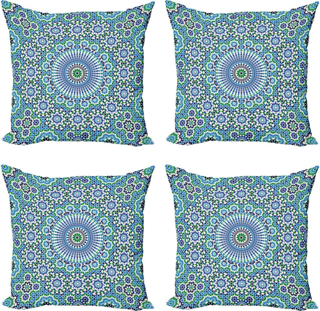ABAKUHAUS Orient Kissenbezug Set (4 Stück), Eastern Floral Aufwändige Motiv, Moderner Doppelseitiger Digitaldruck, 60 cm x 60 cm, Sky Blue Green ...