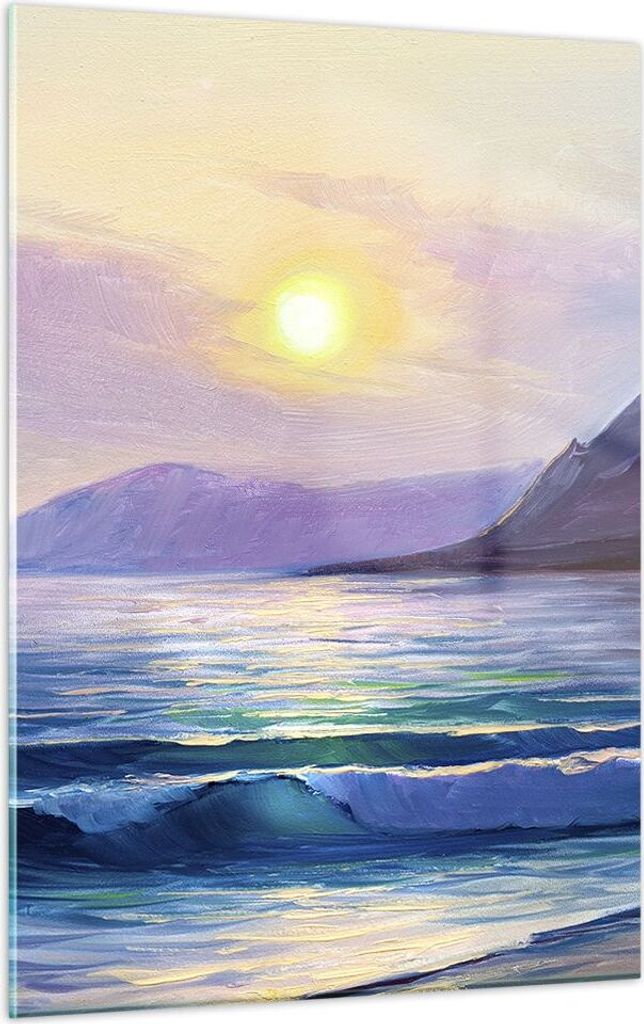 Bilder auf glas - Einteilig - Berge Meer Welle - 50x70cm - Glasbilder - Wandbilder - Bilder - zum Aufhängen bereit - Wanddekoration aus Glas - Gla...