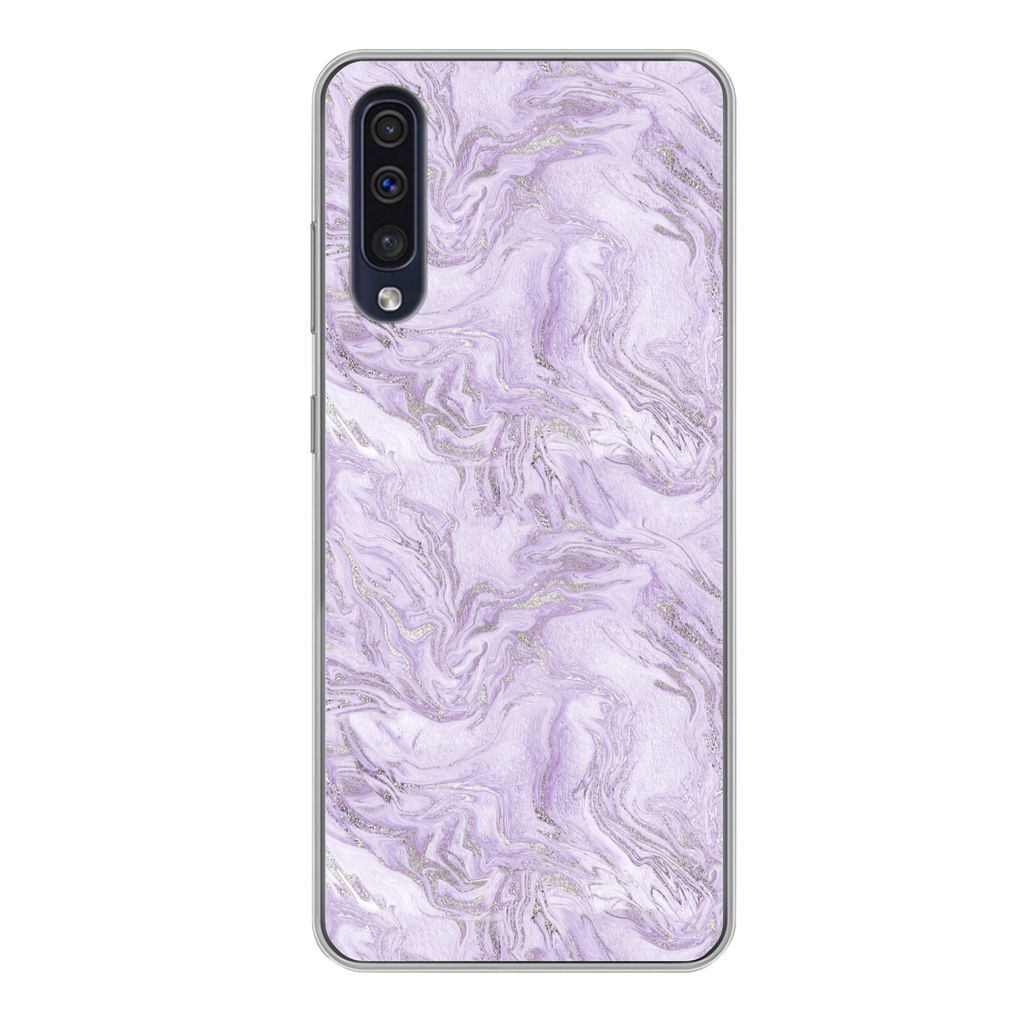 MuchoWow Handyhülle Schutzhülle Hülle für Samsung Galaxy A50 Marmor - Silber - Muster Silikon Softcase Handy Hülle - Mobiltelefonhülle