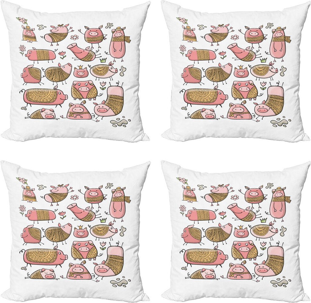 ABAKUHAUS Kindergarten Kissenbezug Set (4 Stück), Zentangle Aufwändige auf Schweine, Moderner Doppelseitiger Digitaldruck, 45 cm x 45 cm, Coral B...