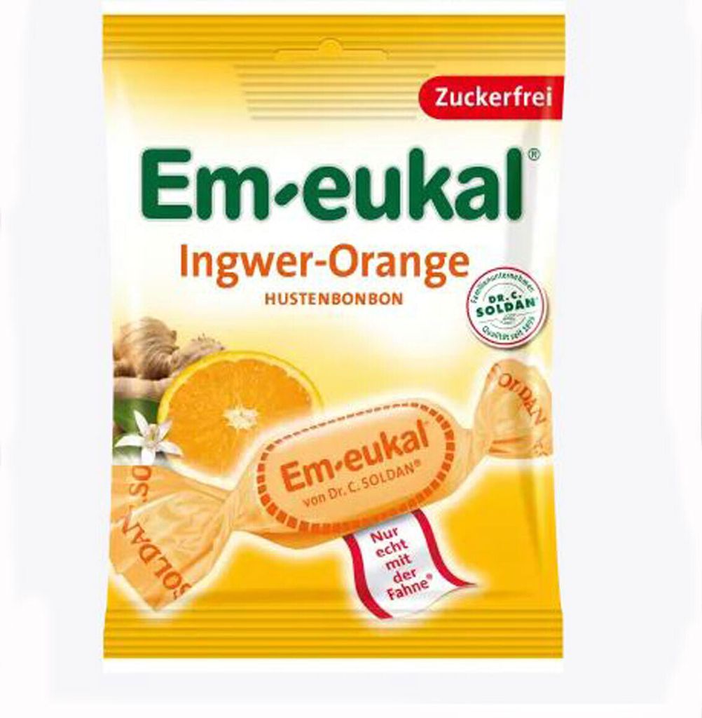 Em eukal Hustenbonbons Ingwer Orange zuckerfrei 75g 10er Pack