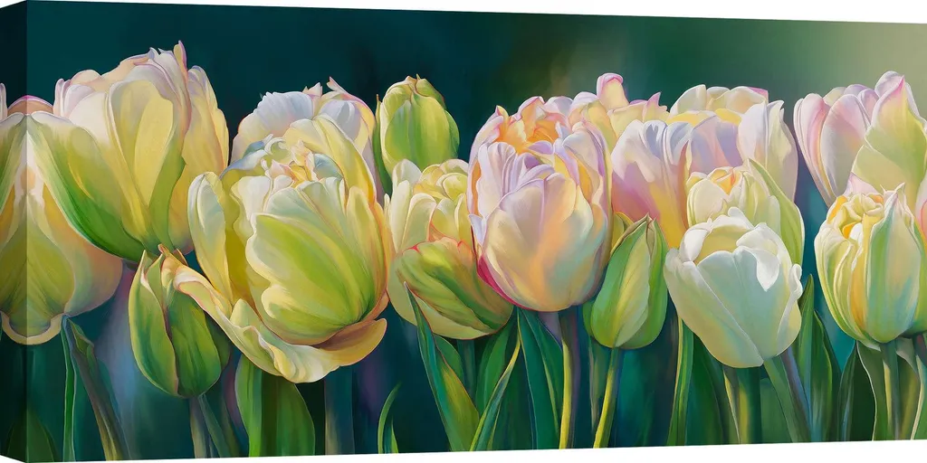 Déco Murale Zen : Tableau Tulipes Vertes Luca Villa pour Mur Vide 100cm