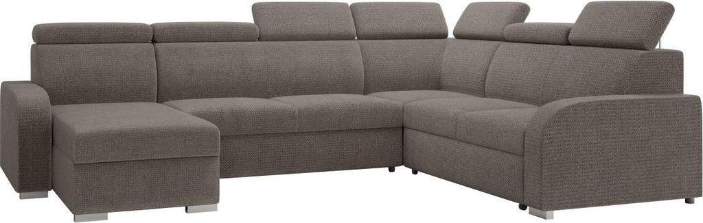 MIRJAN24 Wohnlandschaft Oslo 2rR2pLC, Wohnzimmer U-Form, Ecksofa mit Schlaffunktion und Bettkasten, Einstellbare Kopfstützen (Farbe: Crown 04)