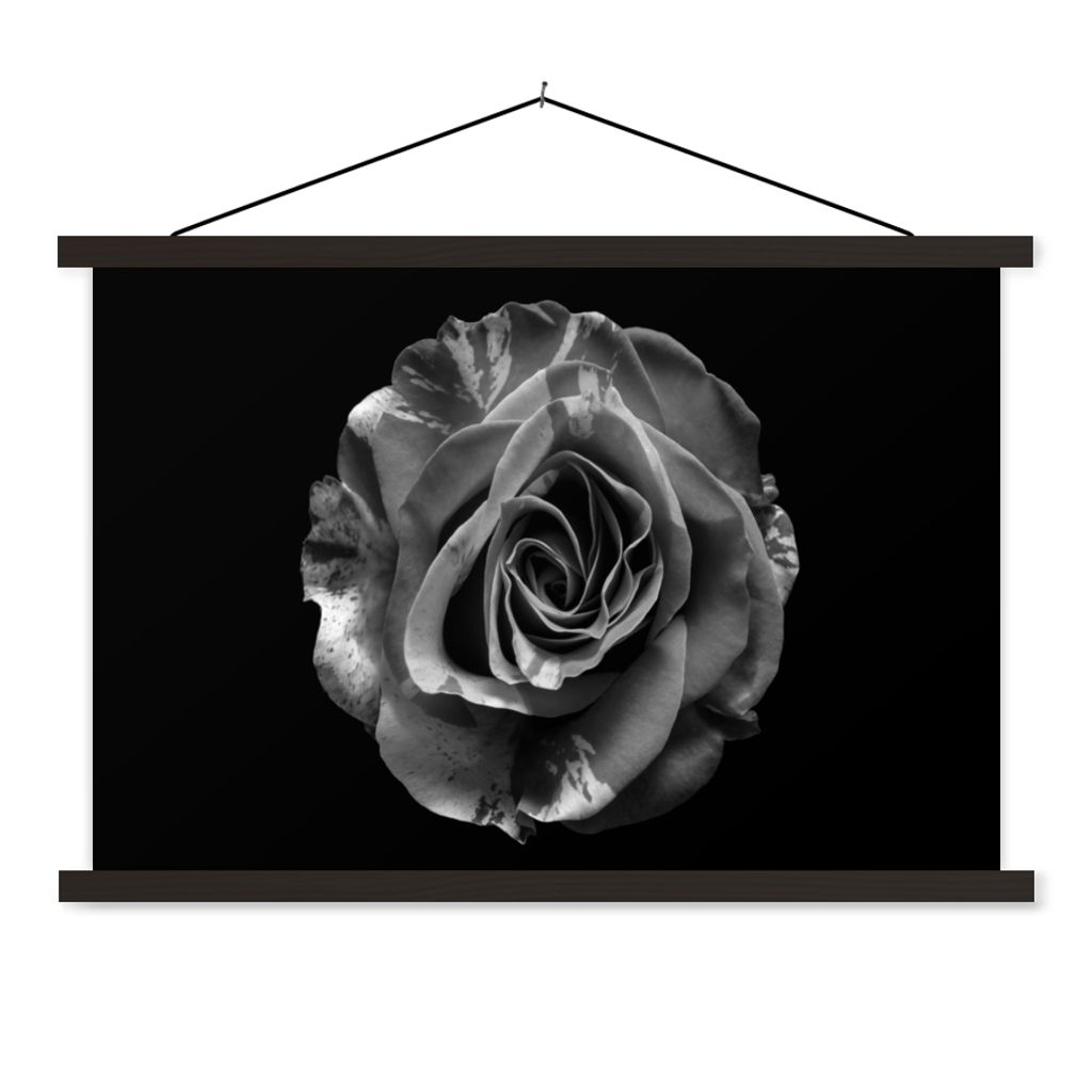 MuchoWow Textilposter Blumen - Rose - Schwarz - Weiß - Botanisch 150x100 cm mit schwarzem Rahmen - Schlafzimmer
