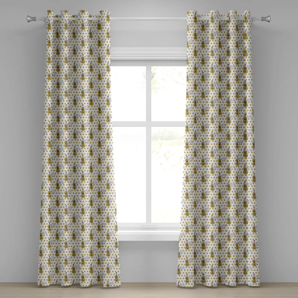 Rideau pour chambre d'ado musicien motif guitare rétro 280x175 cm