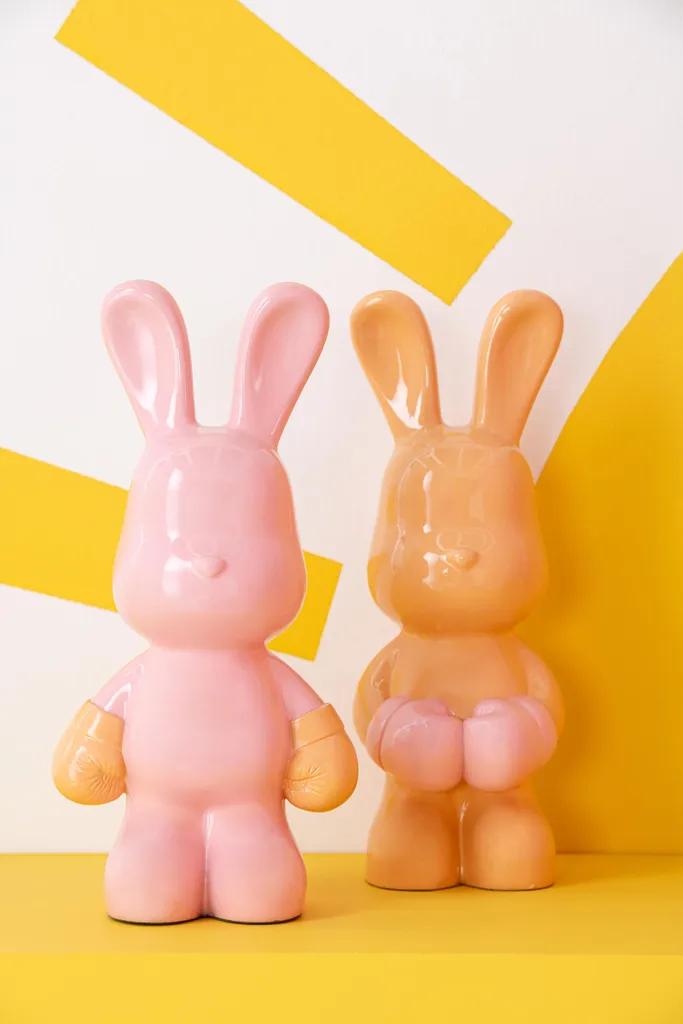 J-Line Boîtes Lapins Ray en polyrésine rose et abricot - Lot de 2
