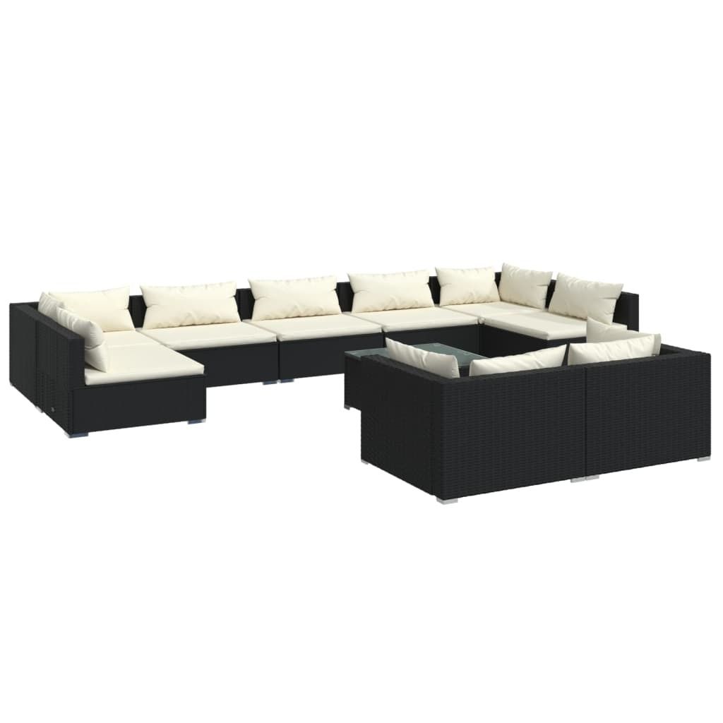 10-tlg. Garten-Lounge-Set mit Kissen Schwarz Poly Rattan